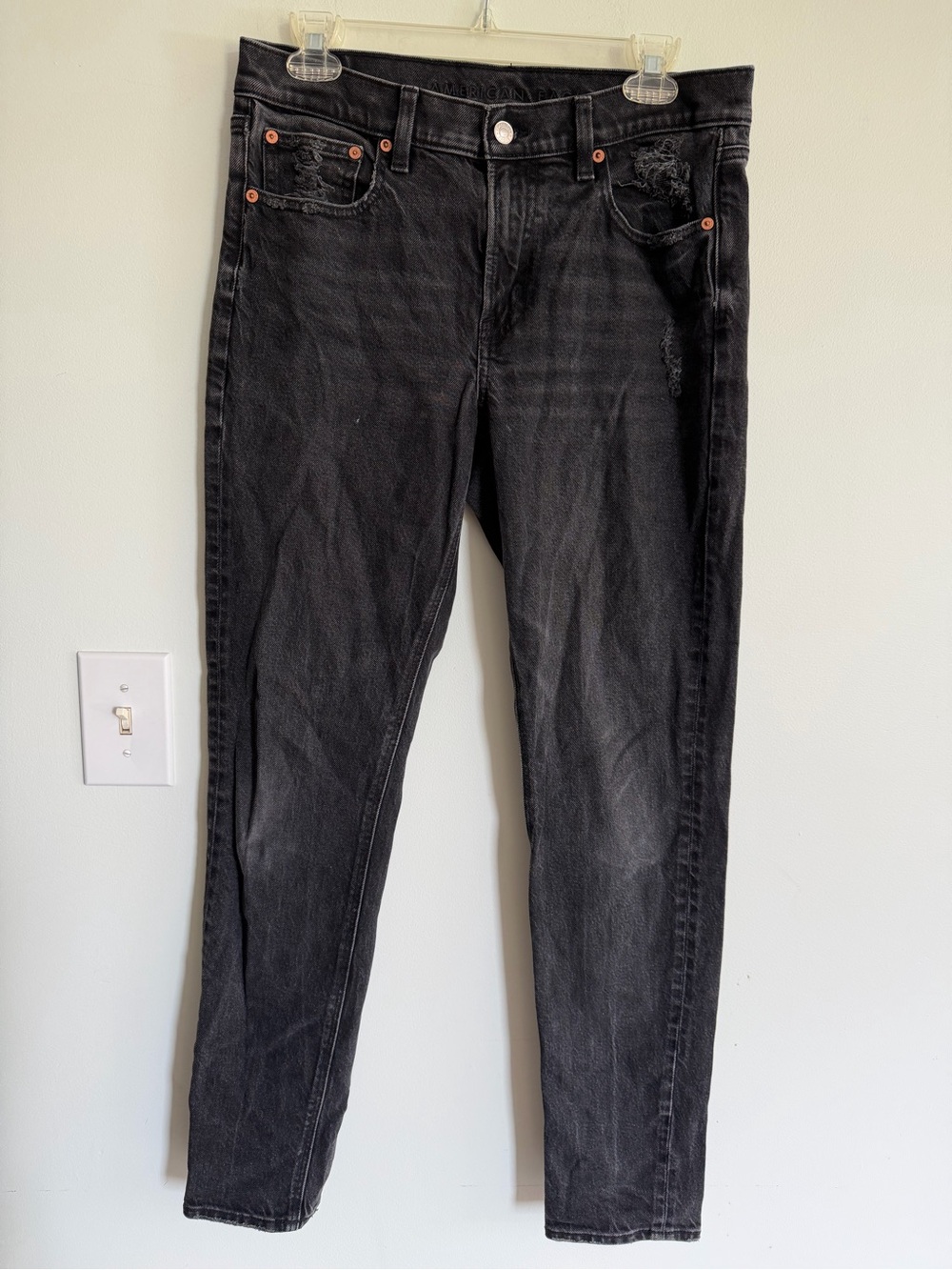 American Eagle Black Slim Denim Jeans 90s Skinny Goth Casual Distressed